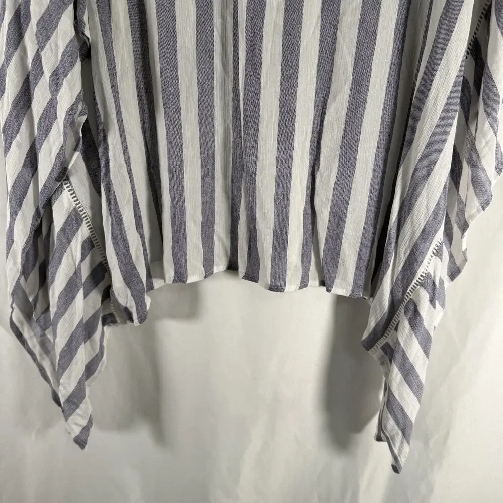 Emelia Blouse Women's Large Blue White Striped Lightweight Flowy V-Neck